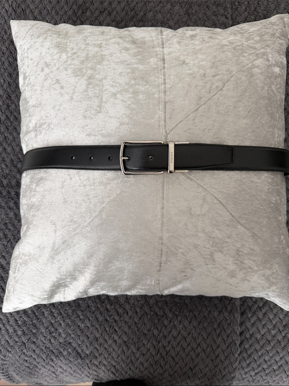 Coach Men's Black Leather Belt with Silver Buckle